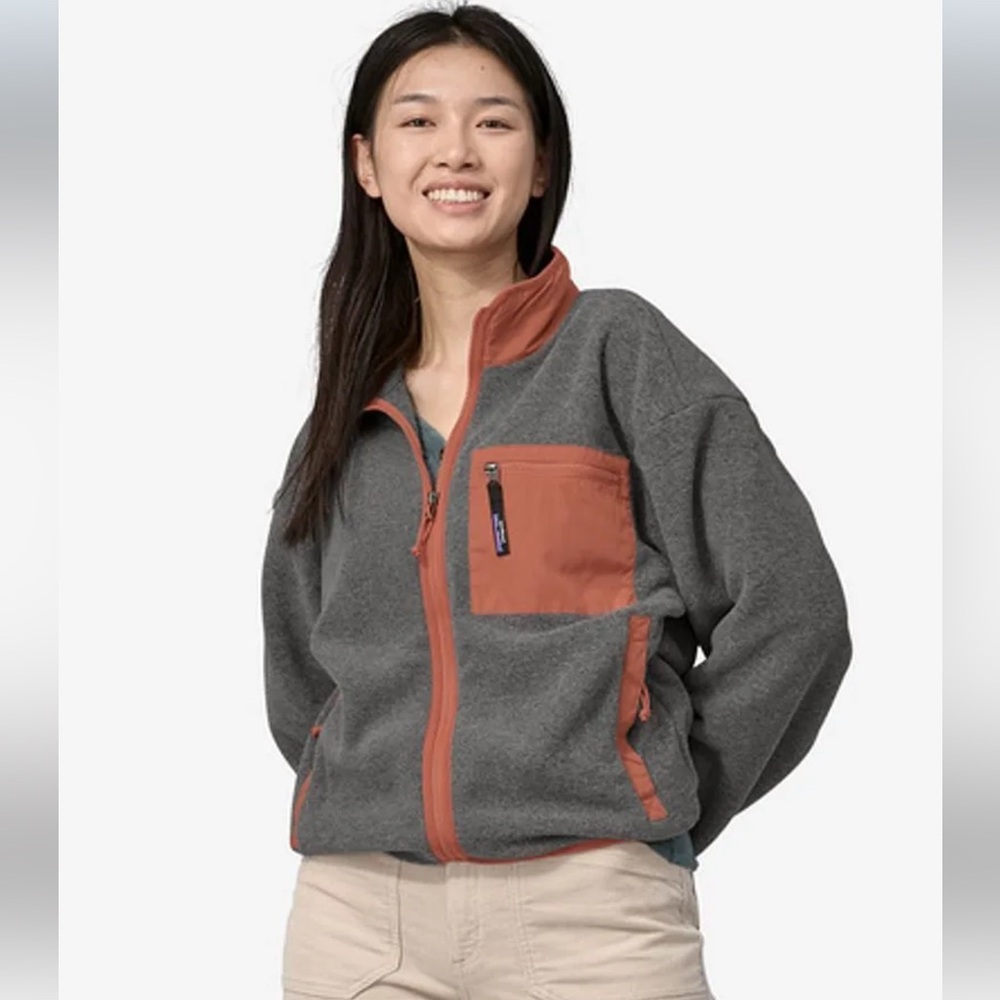 NWT Patagonia Women’s Synchilla Zip Jacket in Nickel & Burl Red size XL